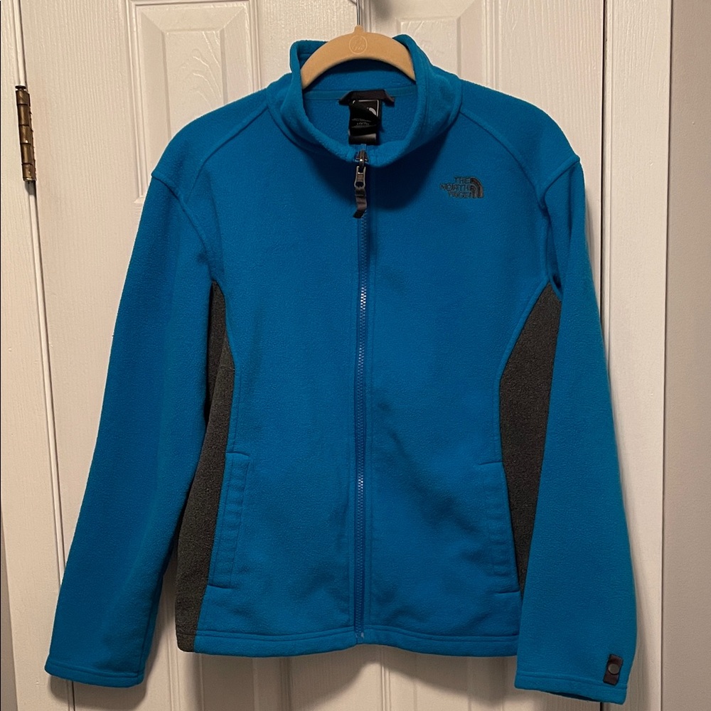 The North Face Teal and Charcoal Jacket for boys size large nice condition